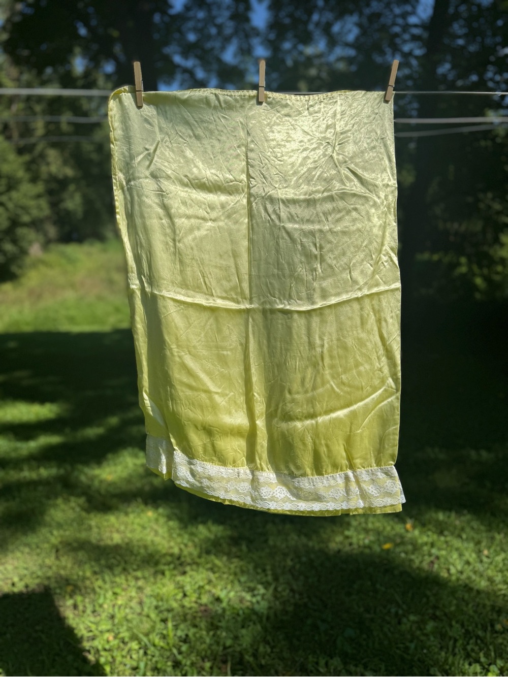 Vintage yellow satin pillowcase with lace trim